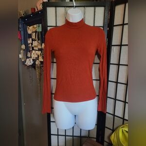 Forever 21 Pumpkin Spice Orange Ribbed Mock Collar Long Sleeve sz S